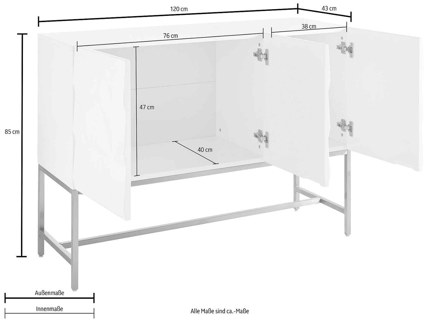 Leonique Sideboard Rovuma in 3D-Optik und goldfarbenem Metallgestell