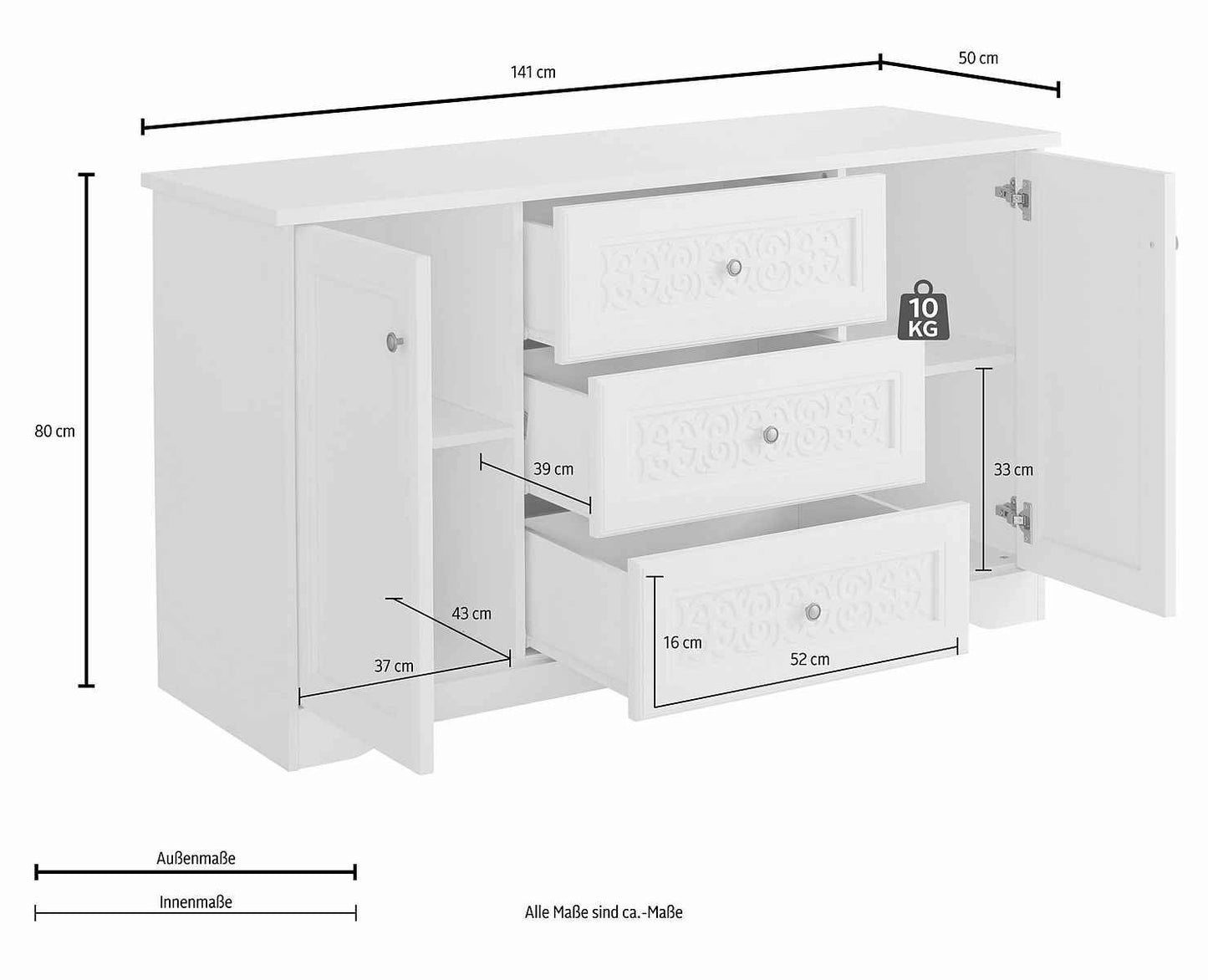 Home affaire Kommode mit 3 Schubladen